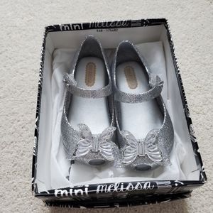 Mini Melissa Ultra Fly Butterfly Shoes in Silver Glitter sz7